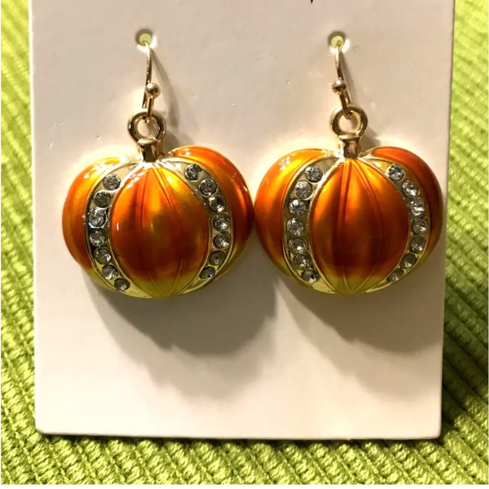 Crystal Orange Pumpkin Dangle Earrings